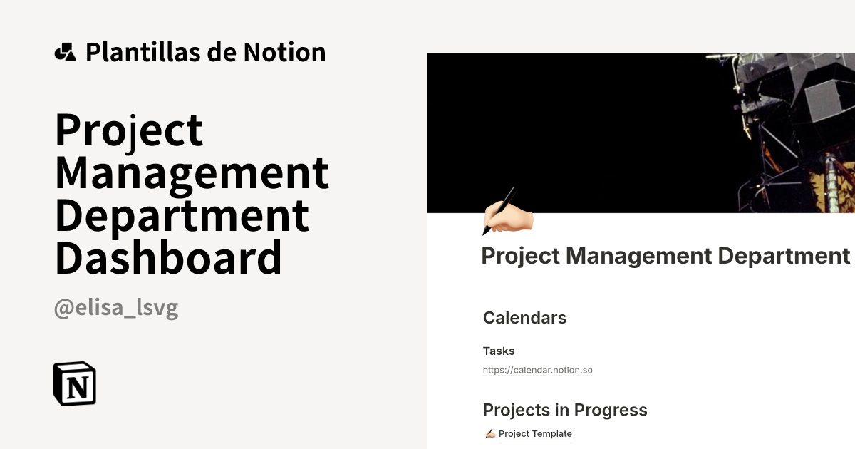Plantilla Project Management Department Dashboard de Pagecraft | Notion ...