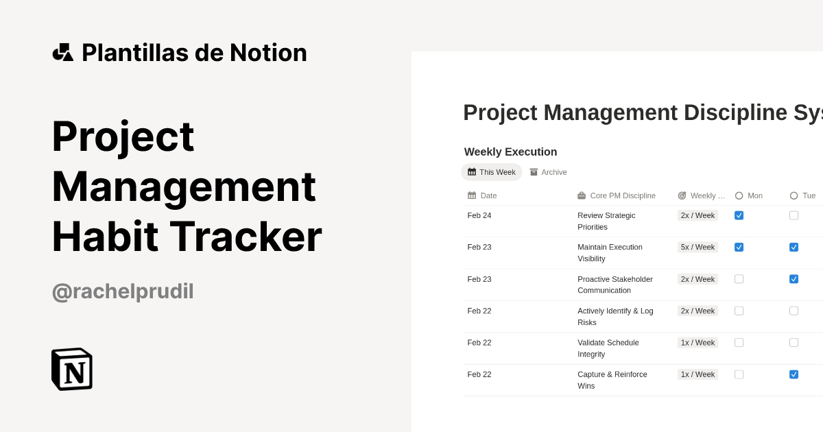 Plantilla Project Management Habit Tracker de Rachel Prudil | Notion ...