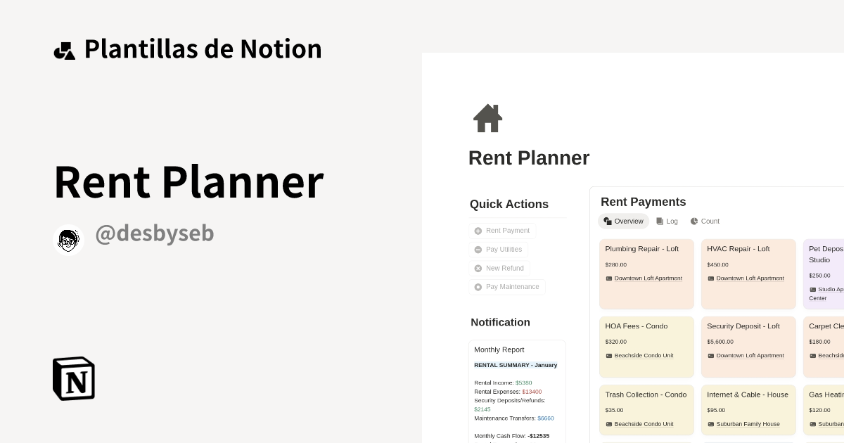 Plantilla Rent Planner de desbyseb | Notion Marketplace