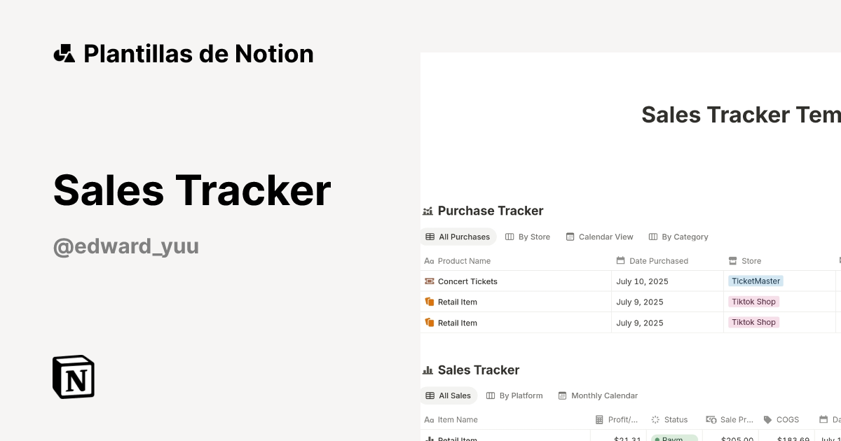 Plantilla Sales Tracker de eddy.6 | Notion Marketplace
