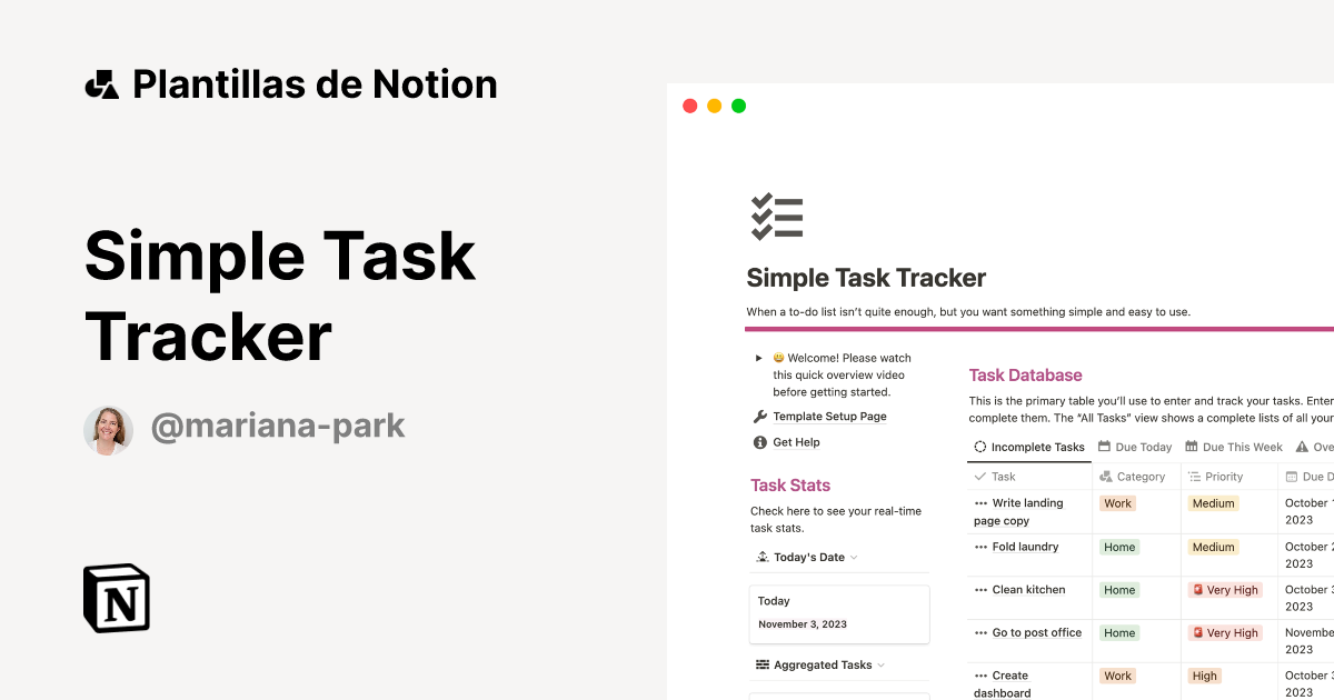 Plantilla Simple Task Tracker | Notion Marketplace