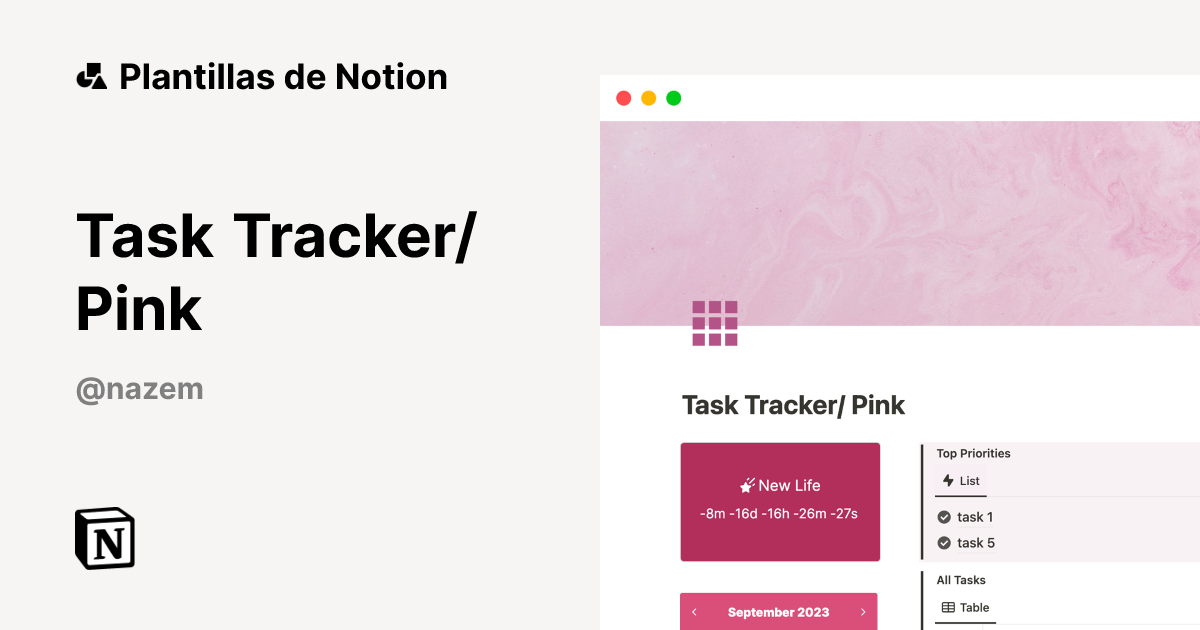 Plantilla Task Tracker/ Pink | Notion Marketplace