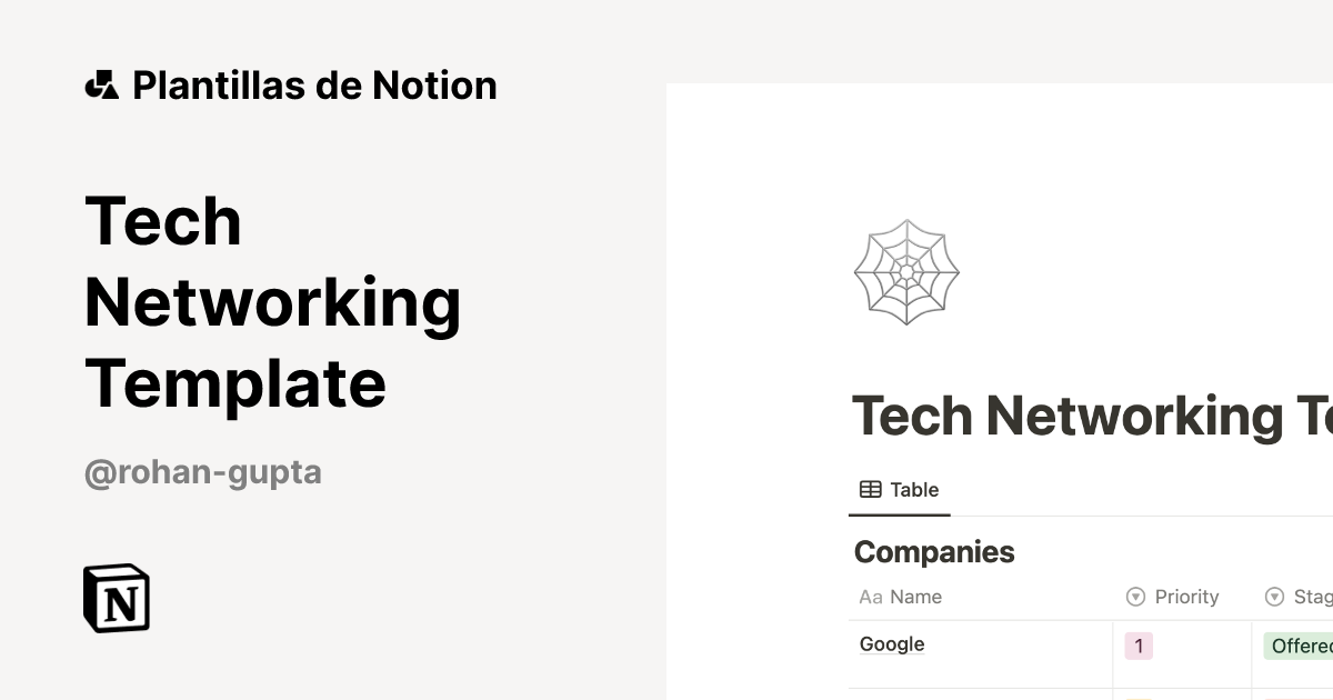 Plantilla Tech Networking Template de Rohan Gupta | Notion Marketplace