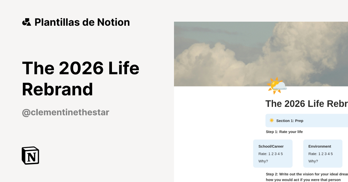 Plantilla The 2026 Life Rebrand de Clementine the star | Notion Marketplace