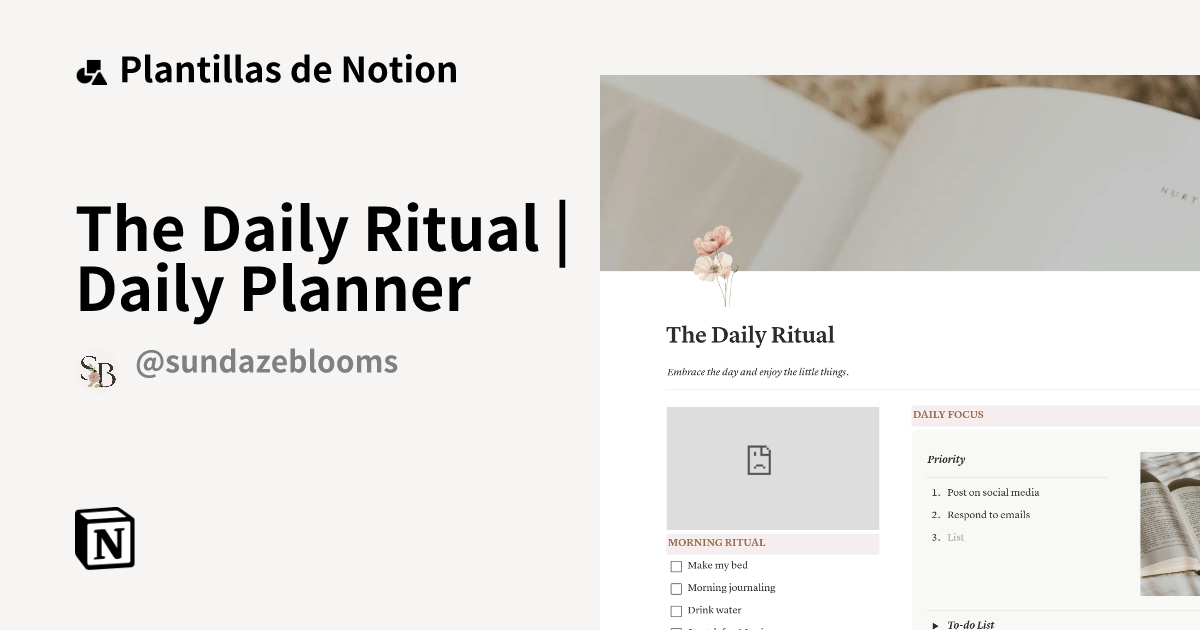 Plantilla The Daily Ritual | Daily Planner de Sundaze Blooms | Notion ...