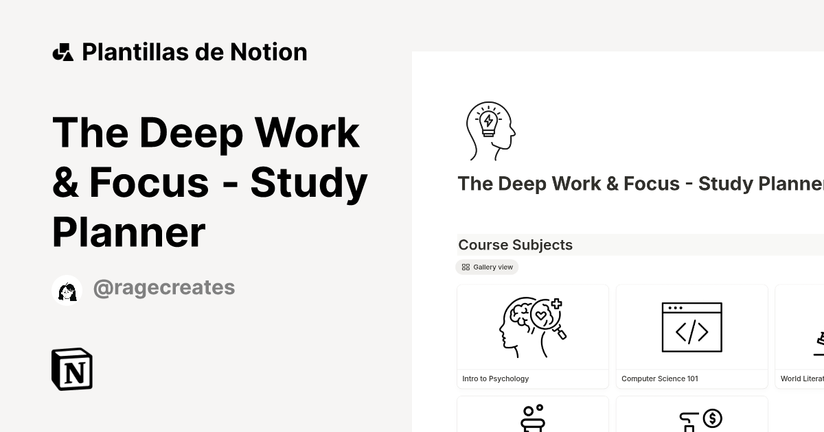 Plantilla The Deep Work & Focus - Study Planner | Notion Marketplace