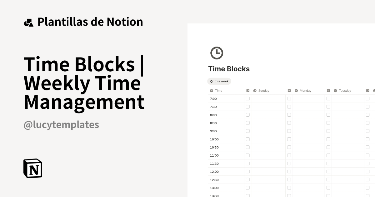 Plantilla Time Blocks | Weekly Time Management de Lucy | Notion Marketplace