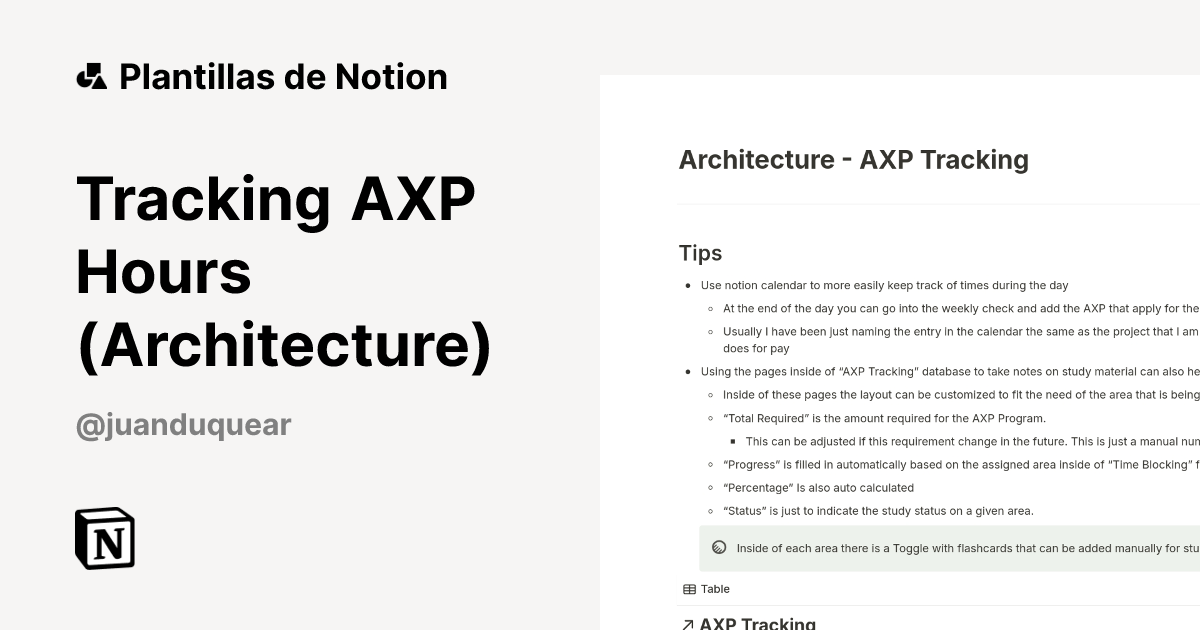 Plantilla Tracking AXP Hours (Architecture) | Notion Marketplace