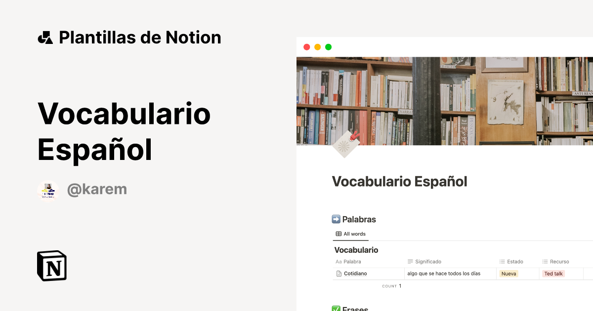 Plantilla Vocabulario Español | Notion Marketplace