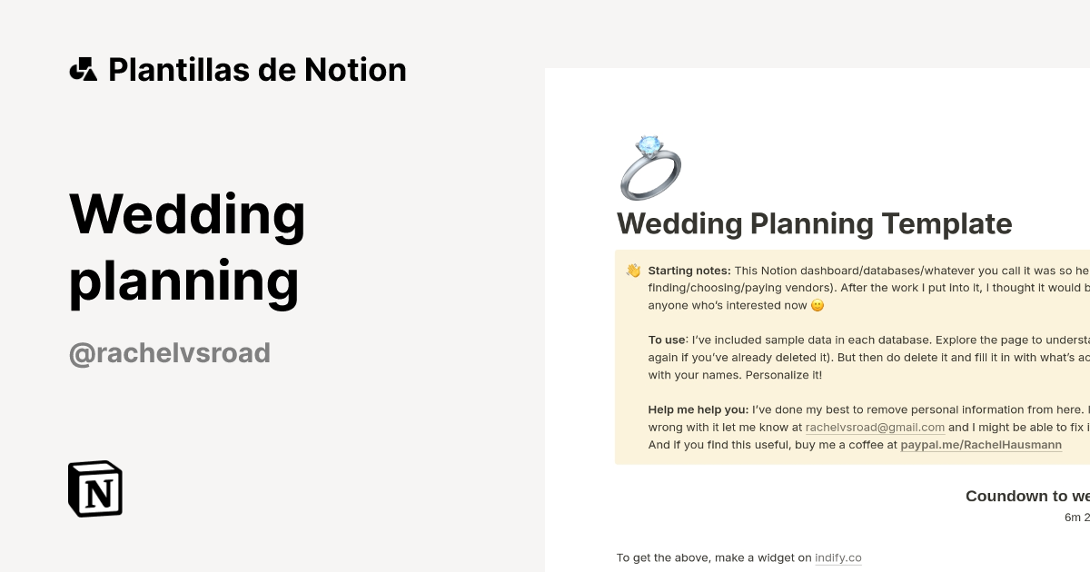 Plantilla Wedding planning de Rachel | Notion Marketplace