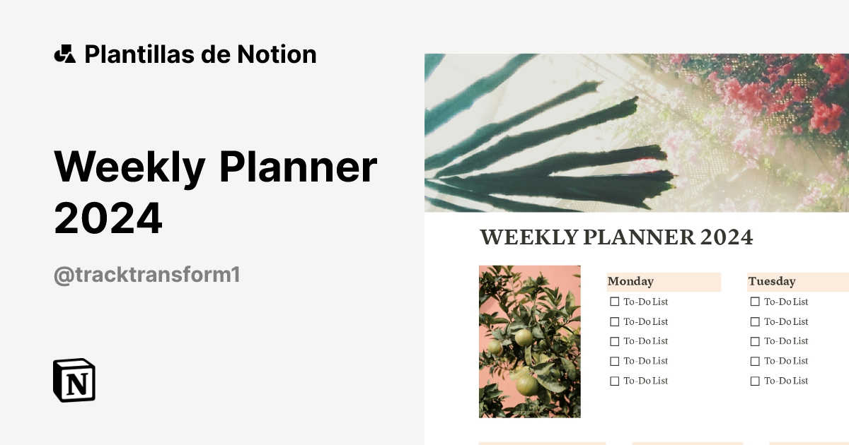 Plantilla Weekly Planner 2024 de Tracktransform1 | Notion Marketplace