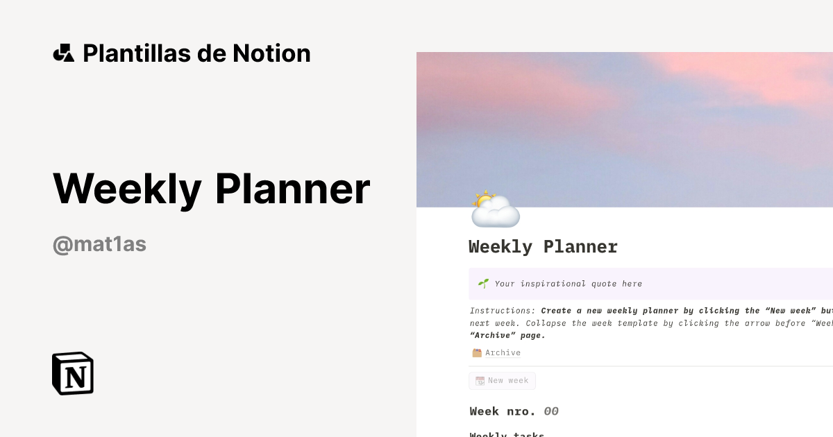 Plantilla Weekly Planner | Notion Marketplace