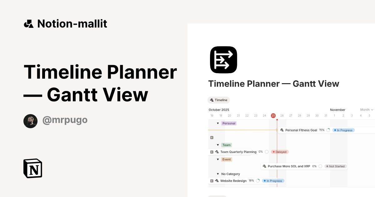 Timeline Planner — Gantt View-malli | Notion Marketplace
