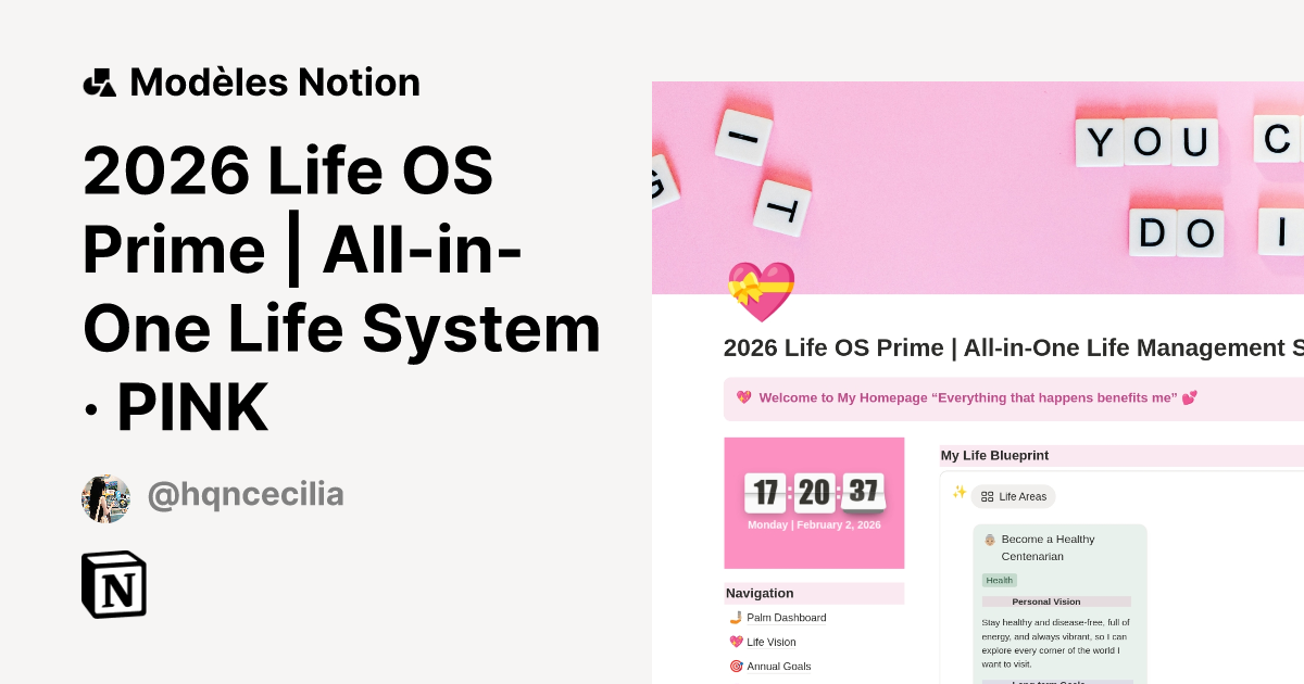 2026 Life OS Prime | All-in-One Life System · PINK | Modèle créé par ...