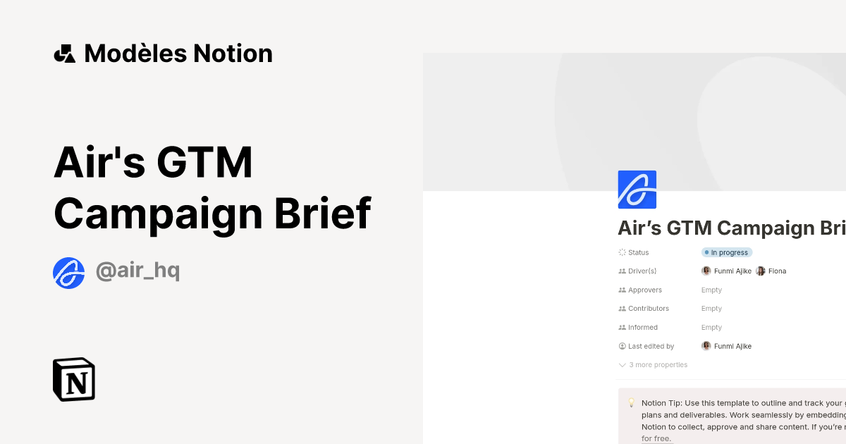 Air's GTM Campaign Brief | Modèle créé par Air | Marketplace Notion