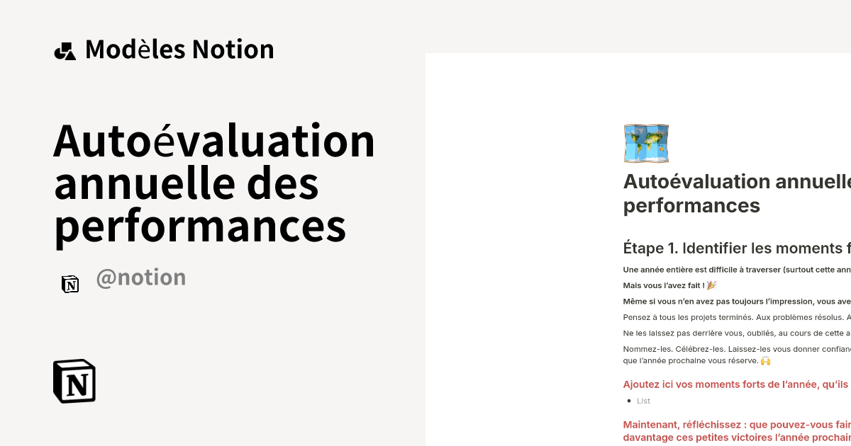 Autoévaluation annuelle des performances | Modèle créé par Notion ...