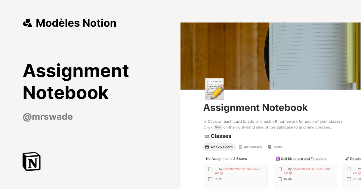 Modèle Assignment Notebook | Marketplace Notion