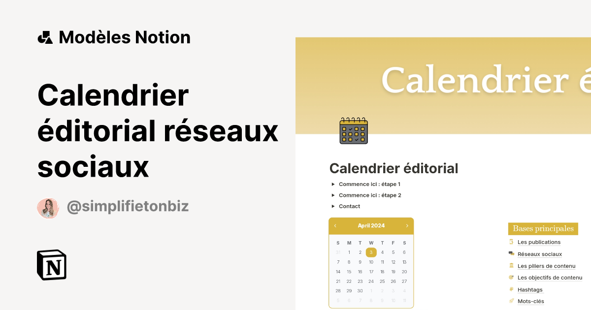 Modèle Calendrier éditorial réseaux sociaux | Marketplace Notion