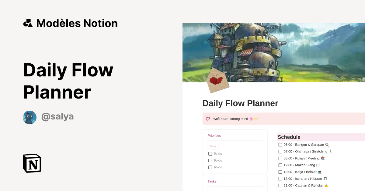 Modèle Daily Flow Planner | Marketplace Notion