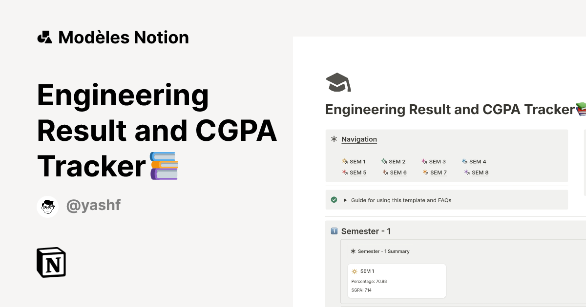 Modèle Engineering Result and CGPA Tracker📚 | Marketplace Notion