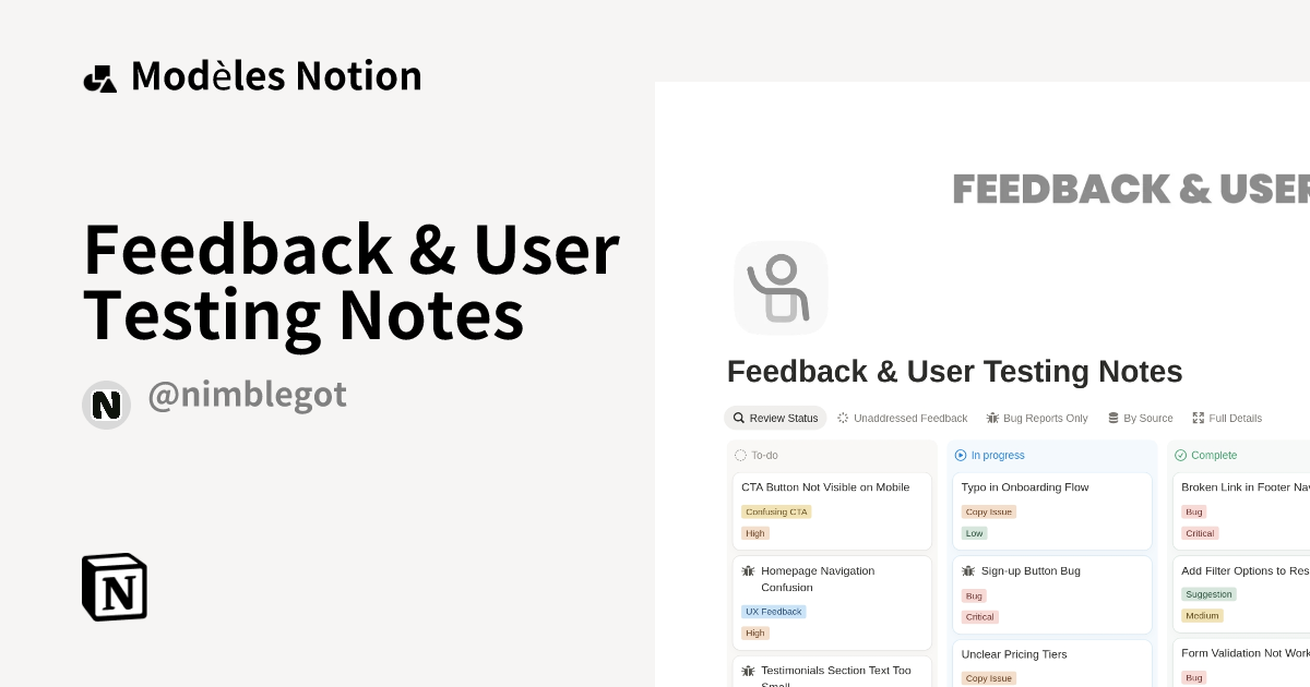 Feedback & User Testing Notes | Modèle créé par NimbleGot | Marketplace ...