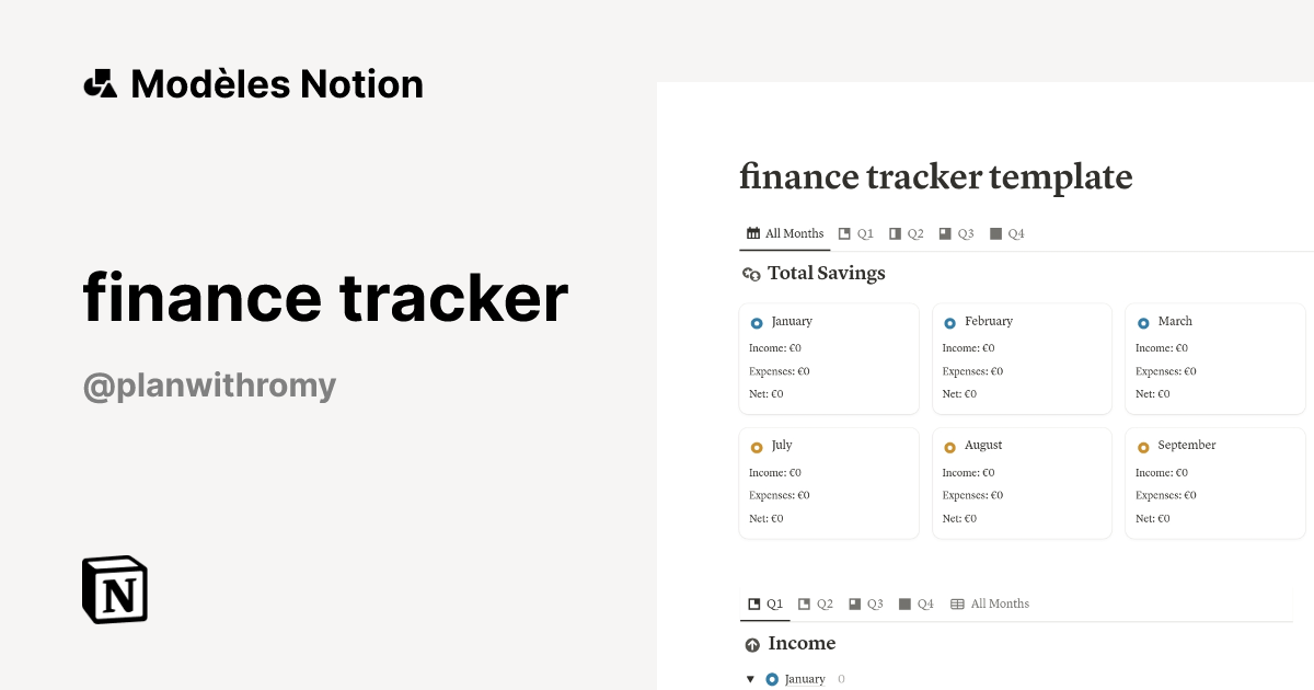 finance tracker | Modèle créé par planwithromy | Marketplace Notion