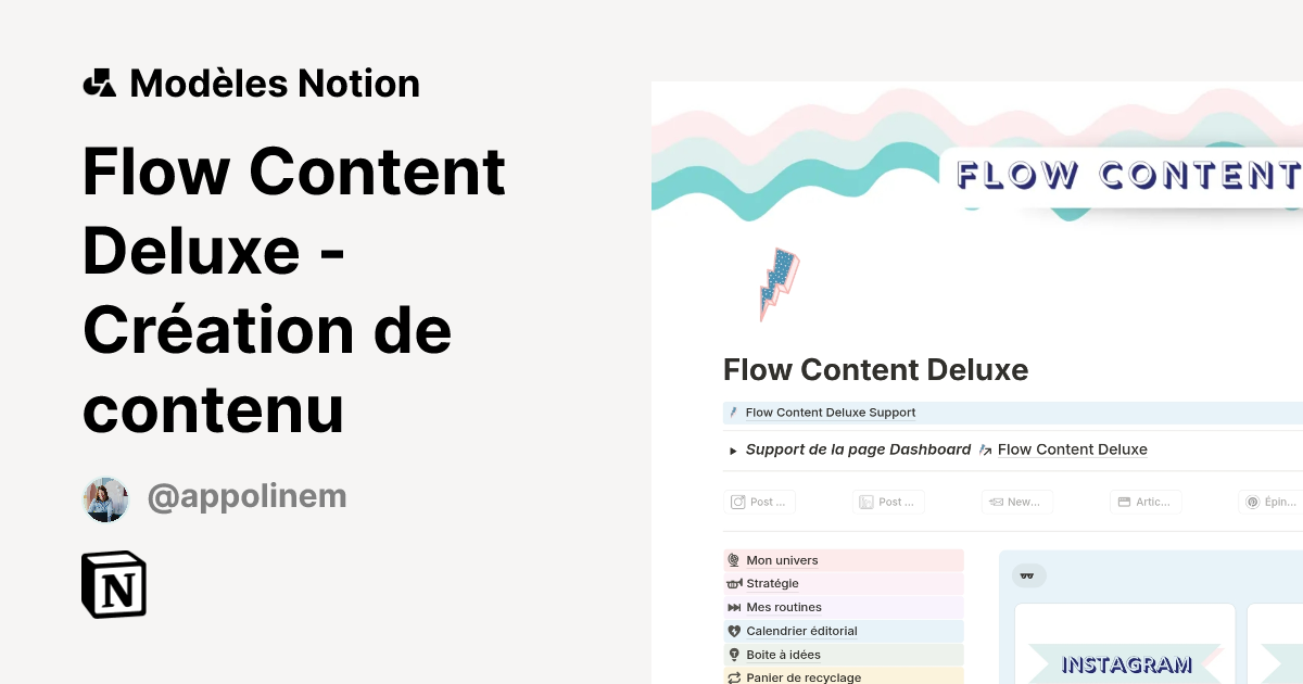 Modèle Flow Content Deluxe - Création de contenu | Marketplace Notion