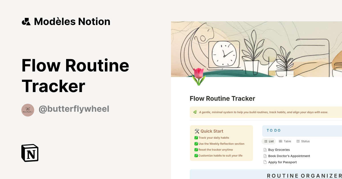 Flow Routine Tracker | Modèle créé par Butterfly Wheel | Marketplace Notion