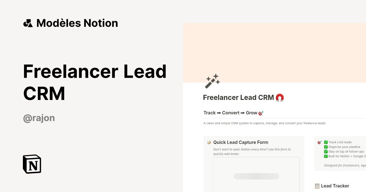 Modèle Freelancer Lead CRM | Marketplace Notion