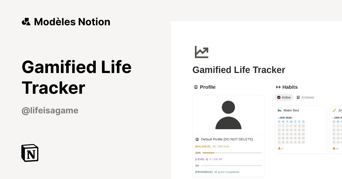 Modèle Gamified Life Tracker | Marketplace Notion