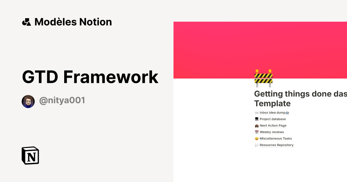 Modèle GTD Framework | Marketplace Notion