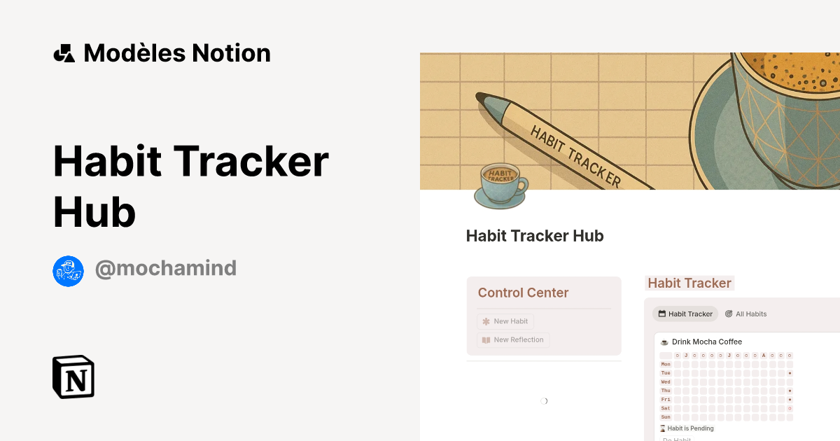 Modèle Habit Tracker Hub Marketplace Notion