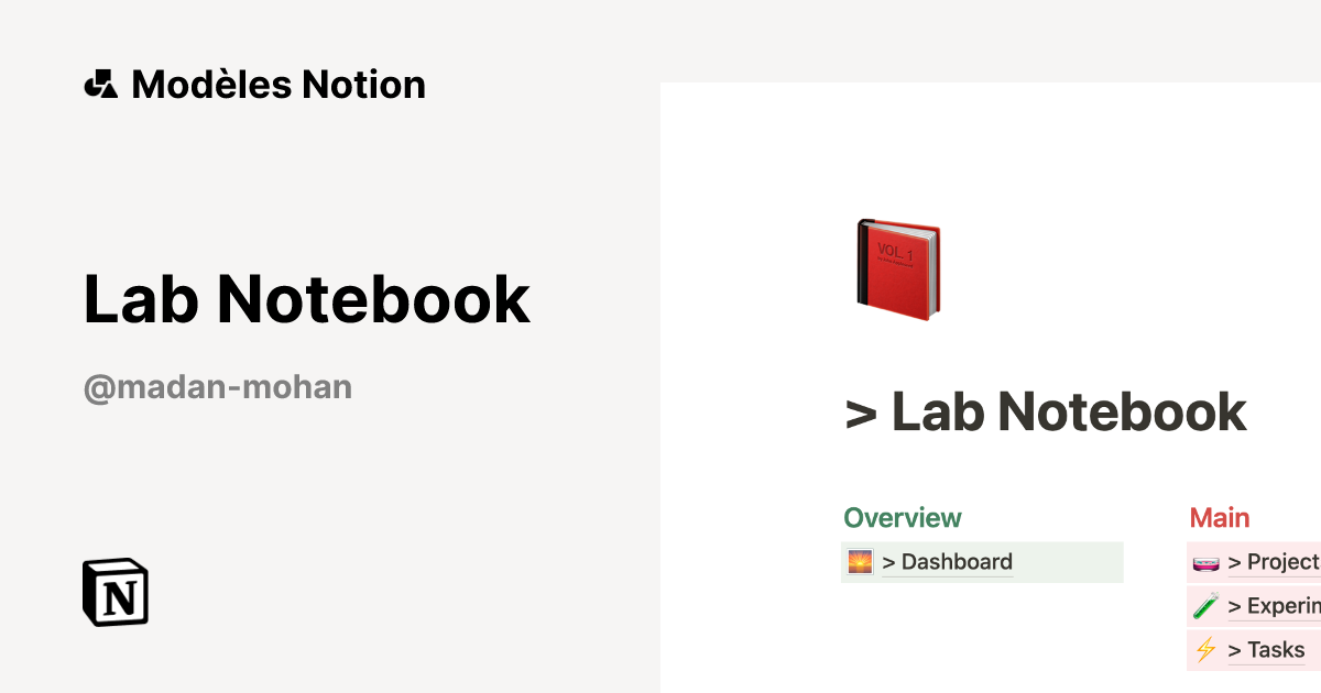 Lab Notebook | Modèle créé par Madan Mohan | Marketplace Notion