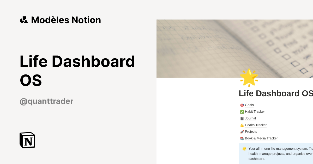 Modèle Life Dashboard OS | Marketplace Notion