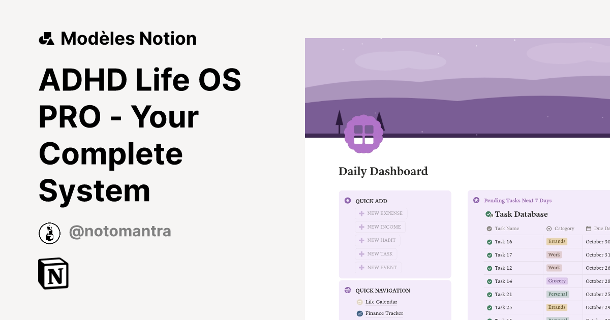 ADHD Life OS PRO - Your Complete System | Modèle créé par NotoMantra ...