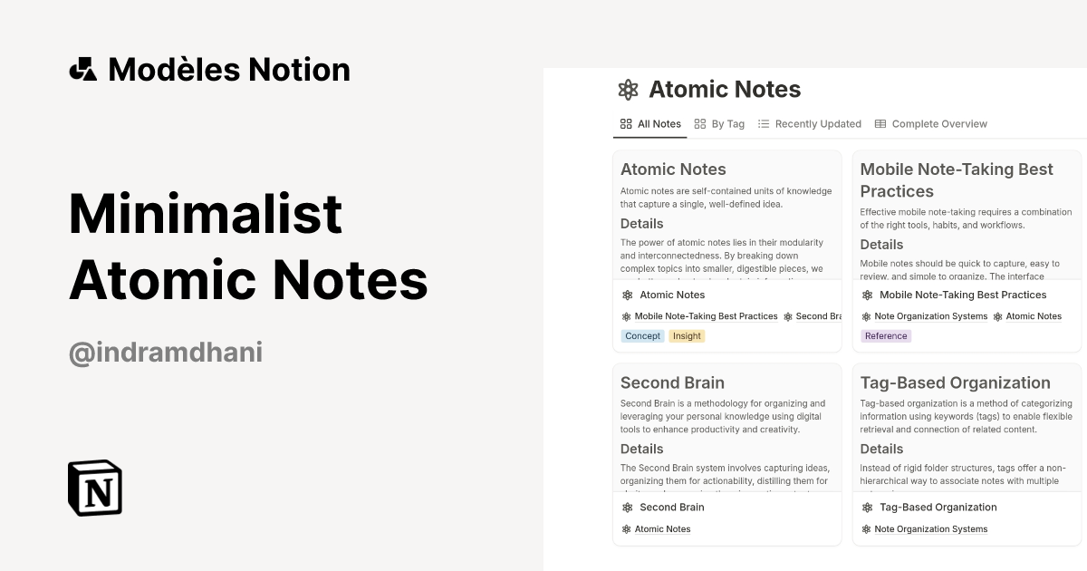 Modèle Minimalist Atomic Notes | Marketplace Notion