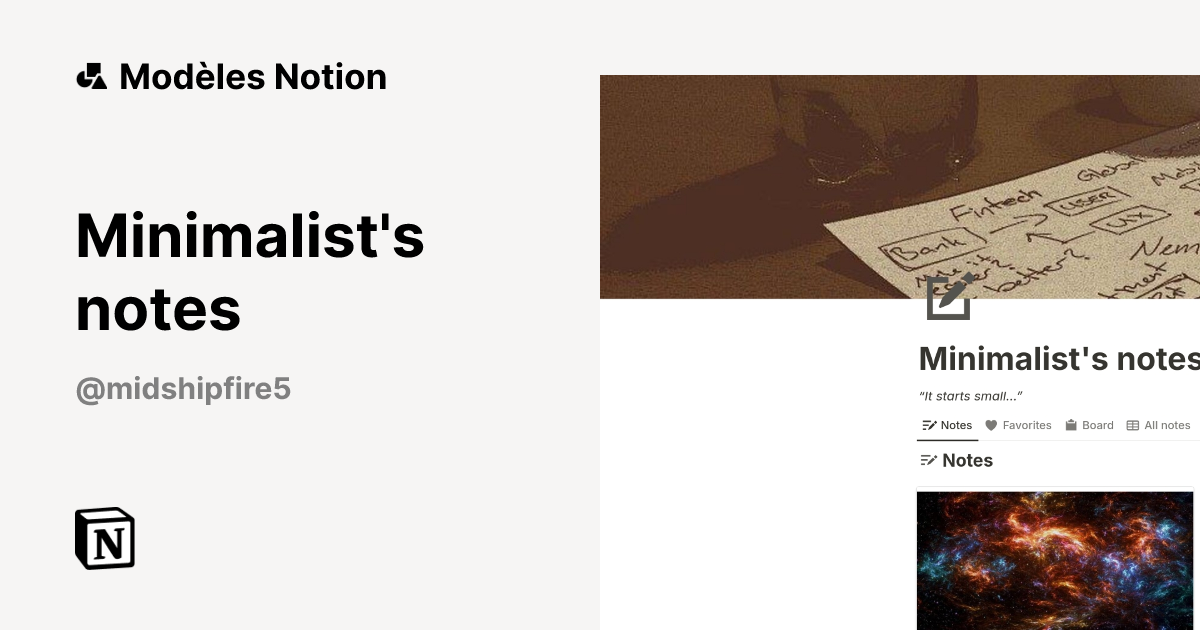 Modèle Minimalist's notes | Marketplace Notion
