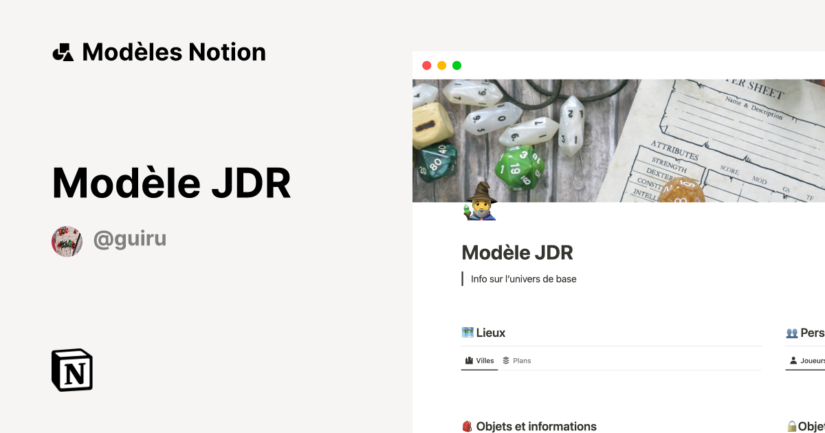 Modèle Modèle JDR | Marketplace Notion