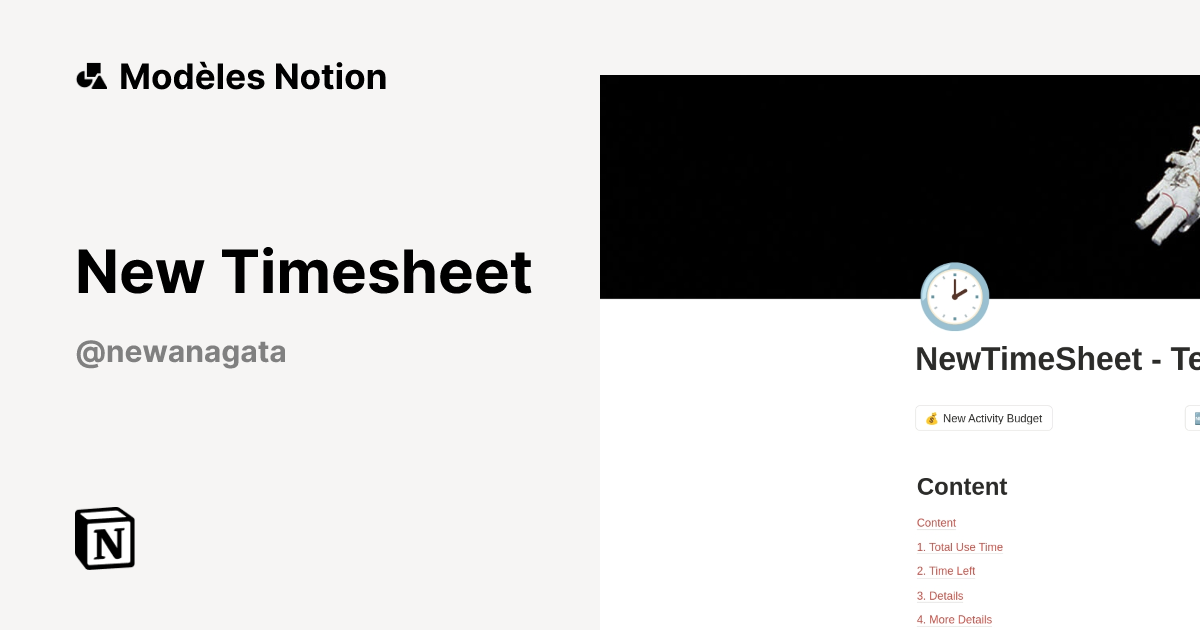 New Timesheet | Modèle créé par newanagata | Marketplace Notion