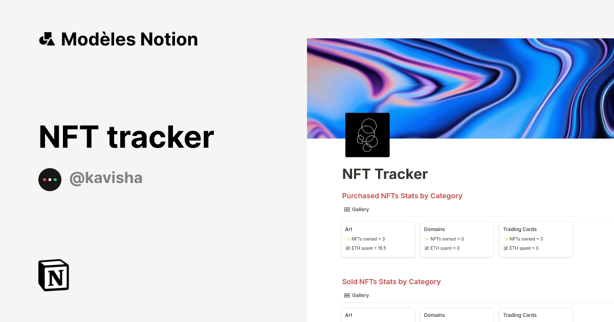 NFT tracker | Modèle créé par Kavisha | Marketplace Notion