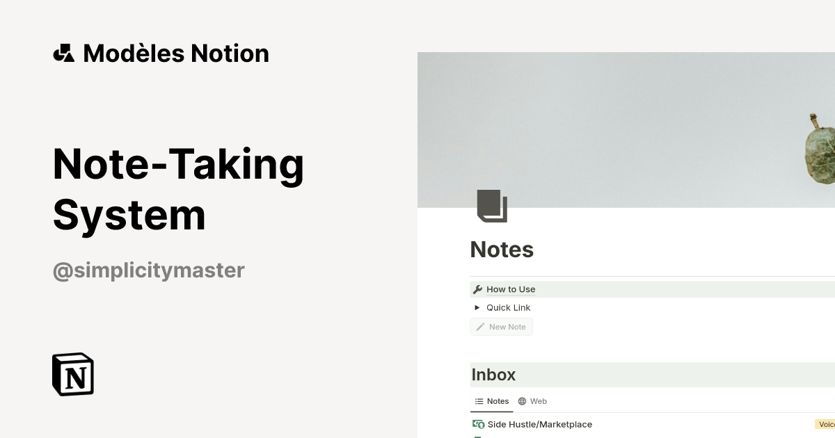 Note-Taking System | Modèle créé par Lidiia | Marketplace Notion