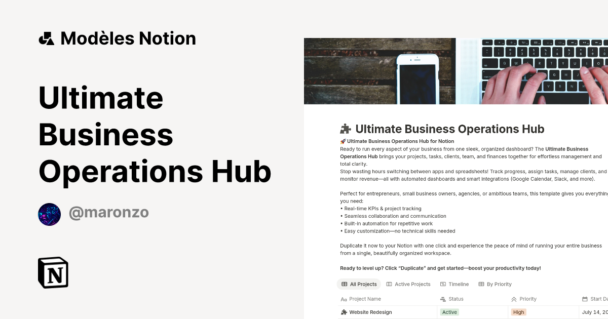 Modèle Ultimate Business Operations Hub | Marketplace Notion