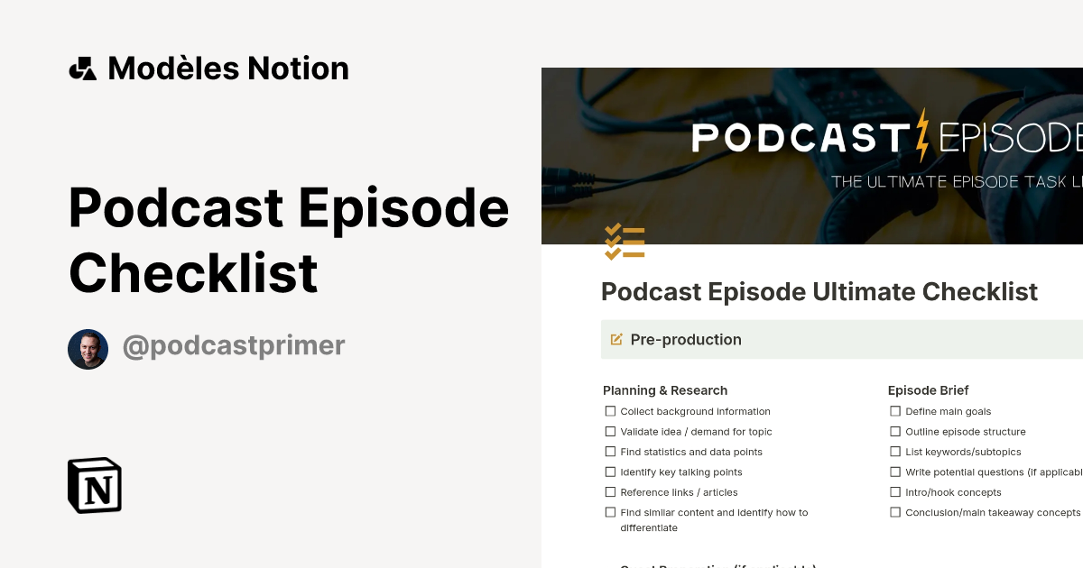 Podcast Episode Checklist | Modèle créé par Jacob Bozarth | Marketplace ...