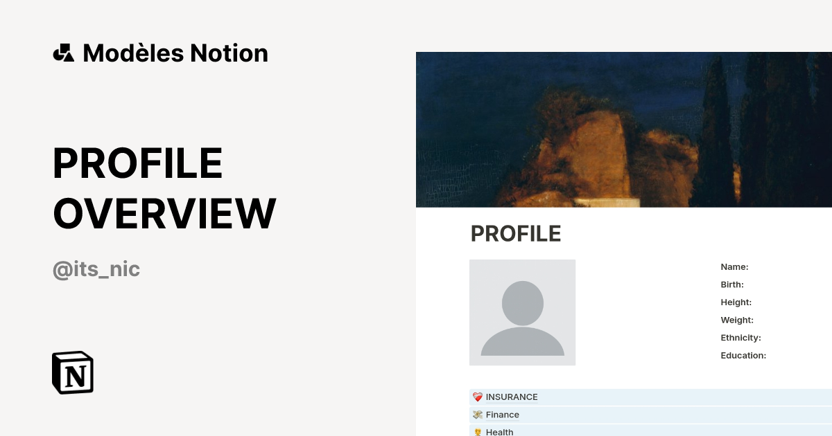 PROFILE OVERVIEW | Modèle créé par Its.Nic | Marketplace Notion