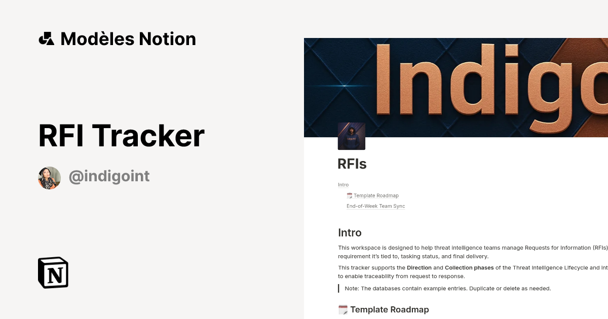 RFI Tracker | Modèle créé par IndigoINT | Marketplace Notion