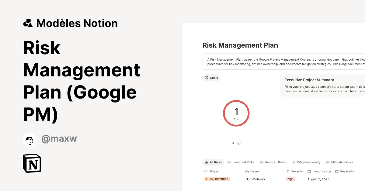 Risk Management Plan (Google PM) | Modèle créé par Max (NoCo ...