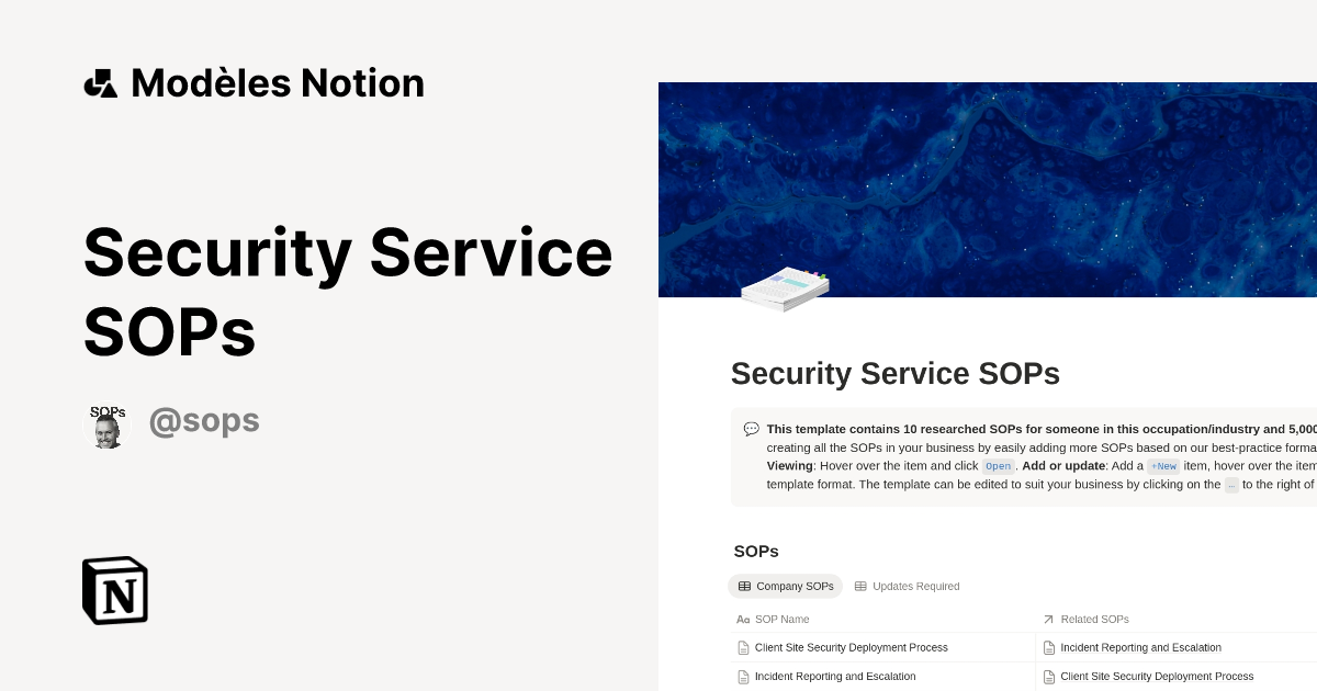 Security Service SOPs | Modèle créé par SOPs | Marketplace Notion