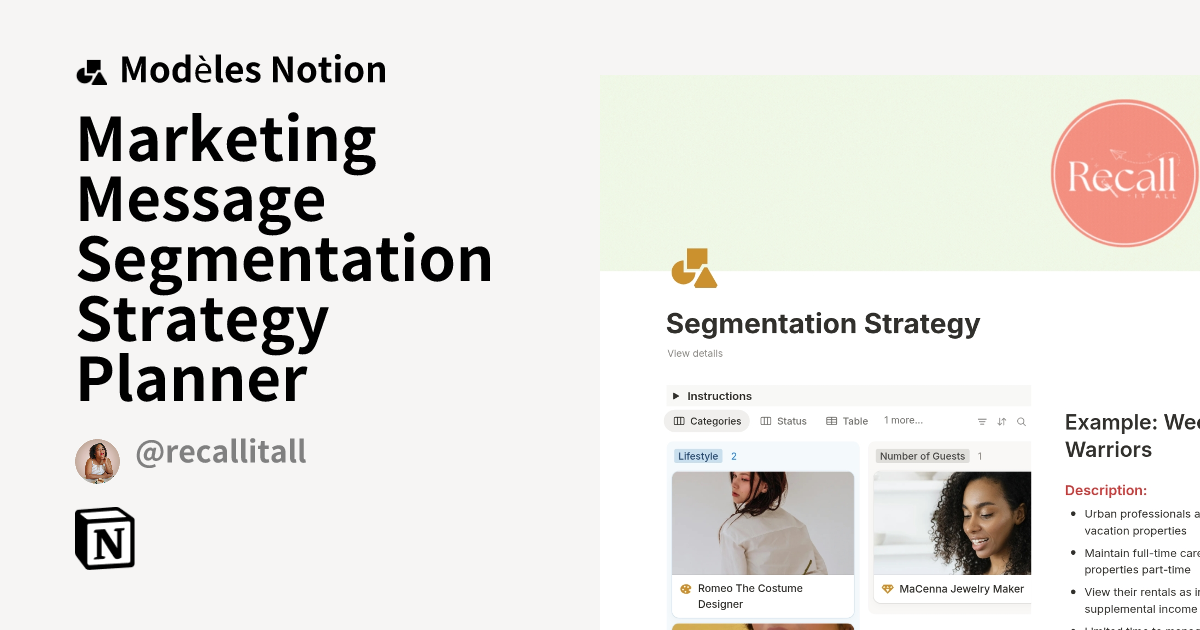 Modèle Marketing Message Segmentation Strategy Planner | Marketplace Notion