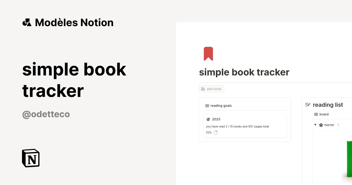 Modèle simple book tracker | Marketplace Notion