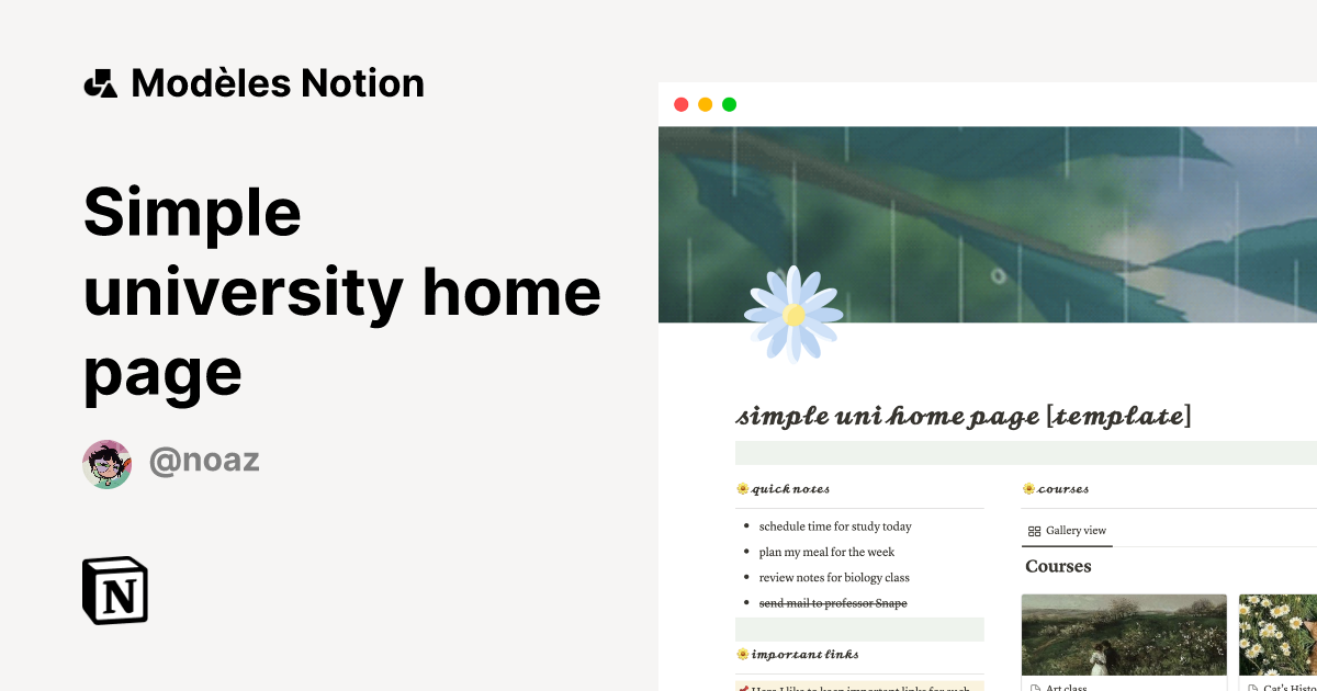Modèle Simple university home page | Marketplace Notion